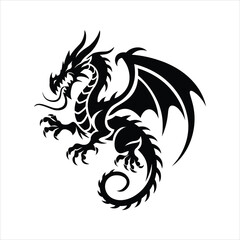 Tribal Dragon Silhouette Vector – Fantasy Mythical Creature Logo Design