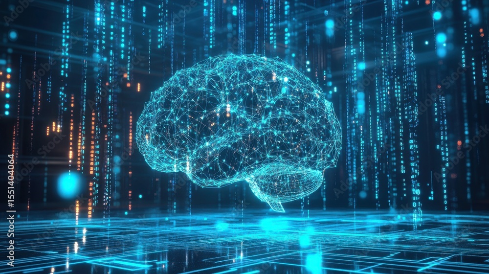 Poster 3d model of brain network in digital environment