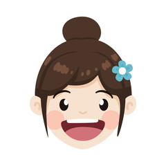 Happy Girl Cartoon Face Vector Illustration of a Smiling Child