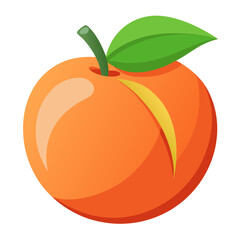 Simple Nectarine with Leaf Vector Illustration