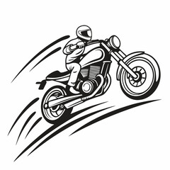 Monochrome Illustration of a Motorcyclist Speeding with Motion Lines on a White Background