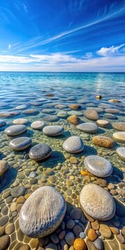 Petoskey Stones Wade in Shallow Lake Michigan Waters with Calming Background Water Sound