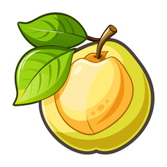 Simple Yellow Quince Fruit with Leaf Illustration