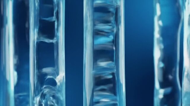 Close-up of Frozen Ice Cubes Transparent and Clear Water Texture Digital Video Clip for Refreshing Beverage and Cooling Effects