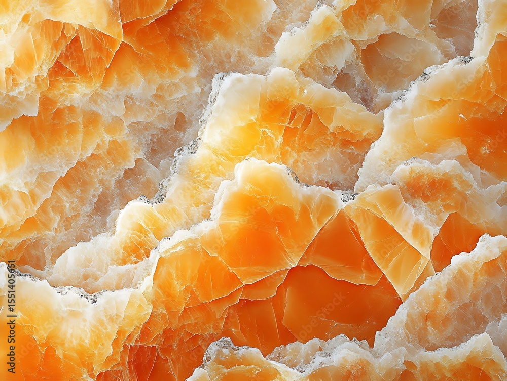 Poster abstract orange and white crystal pattern creating a unique geological texture