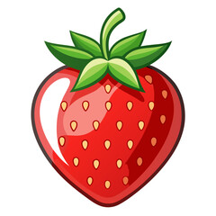 Simple Red Strawberry with Leaf Vector Illustration