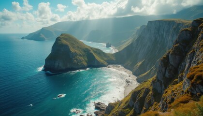 Dramatic cliffs overlooking serene ocean at coastal region
