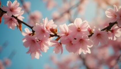 Cherry blossoms blooming in serene outdoor setting
