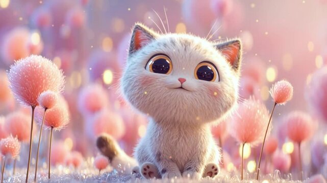 the generated looped video. Cute dreamy cat in a happy mood
