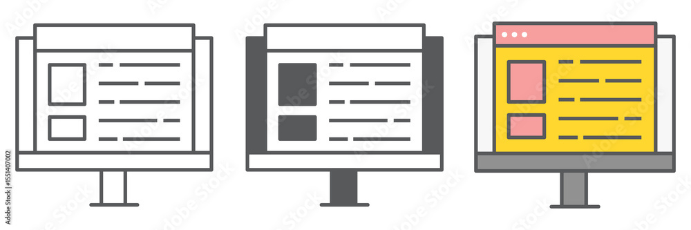 Aufkleber web design icon collection, website and ux, monitor sign vector set graphics, editable stroke linear