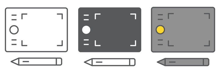 Graphic table icon collection, pen tablet and device, digital drawing sign vector set graphics, editable stroke linear icon, eps 10