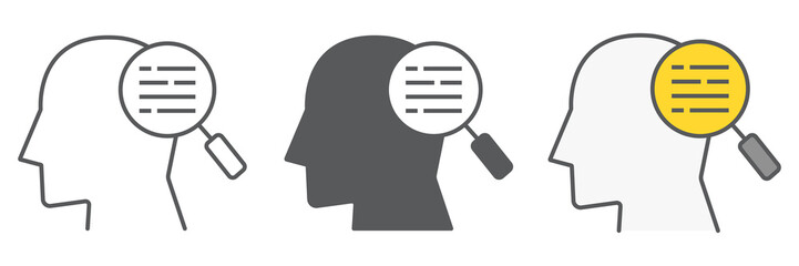 Customer requirement icon collection, management and business, man with magnifier sign vector set graphics, editable stroke linear icon, eps 10