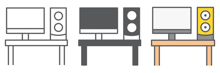 Desk work icon collection, job and office, pc sign vector set graphics, editable stroke linear icon, eps 10