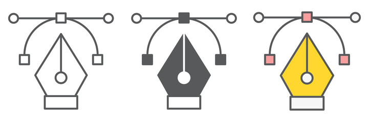 Curvature tool icon collection, graphic design and designer, pen tool sign vector set graphics, editable stroke linear icon, eps 10
