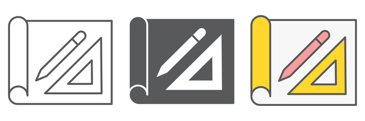 Design project icon collection, house plan and blueprint, architecture sign vector set graphics, editable stroke linear icon, eps 10