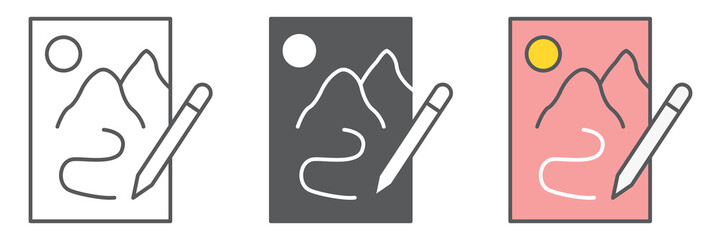 Sketching icon collection, sketch and designer, paper and pencil sign vector set graphics, editable stroke linear icon, eps 10