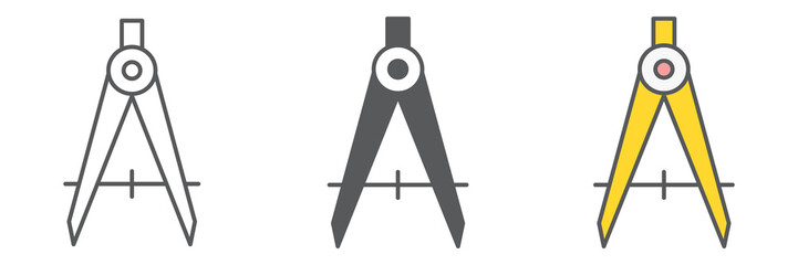 Divider icon collection, compass and architect, divider sign vector set graphics, editable stroke linear icon, eps 10