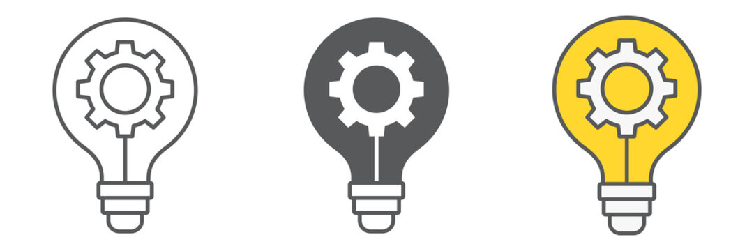 Idea generation icon collection, creative and gear, light bulb sign vector set graphics, editable stroke linear icon, eps 10