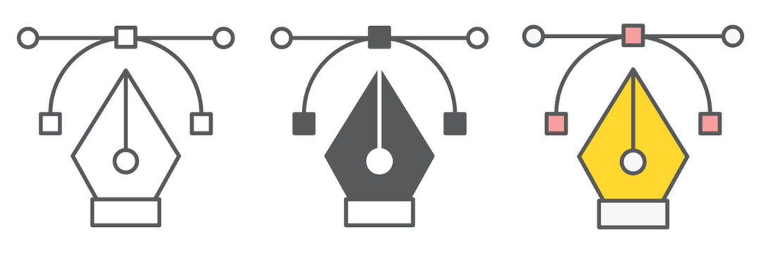 Curvature tool icon collection, graphic design and designer, pen tool sign vector set graphics, editable stroke linear icon, eps 10