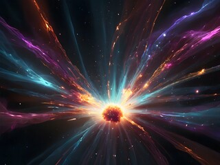 Ultra High-Resolution Futuristic Particle Collision in Deep Space with Vibrant Energy Beams and Colorful Light (AI Generated)