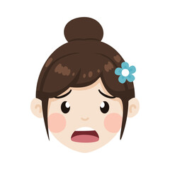 Worried Girl Cartoon Face Illustration of a Sad, Anxious Expression