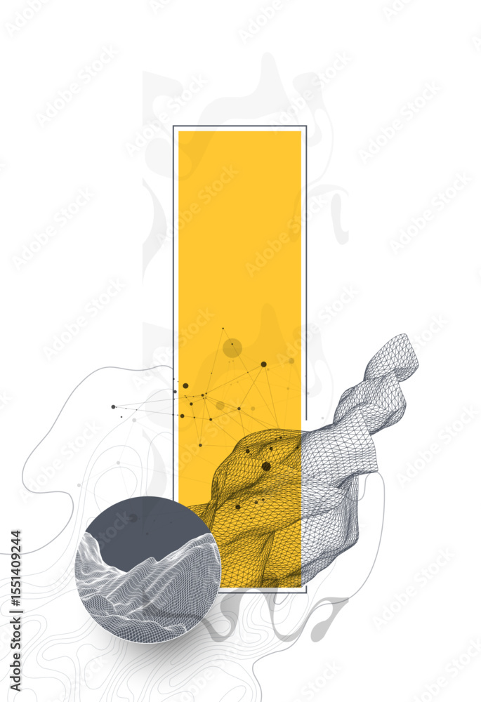 Poster Abstract wireframe background. Modern science or technology art elements. Surface illustration inside circles