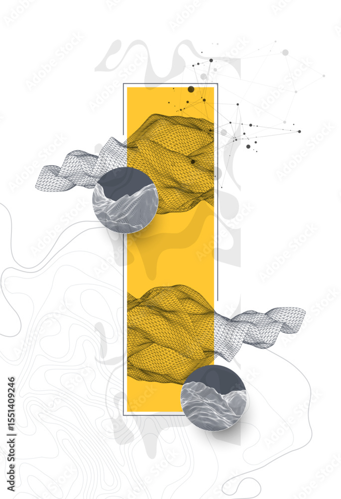 Poster Abstract wireframe background. Modern science or technology art elements. Surface illustration inside circles