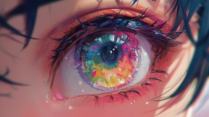 Vibrant anime eye close-up, colorful, perfect for art and design inspiration