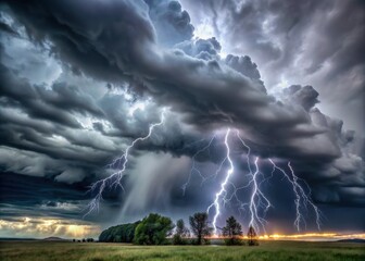 Dark grey sky with heavy rain clouds and strong winds