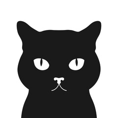 Black cat minimalist portrait isolated on white background. Vector illustration
