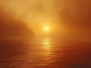 Naklejka premium Mystical dawn breaks through the morning mist over a tranquil landscape