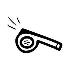 Police whistle. Hand drawn doodle vector. Equipment used by an officer to sound a signal. Illustration line art element.