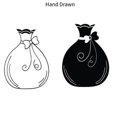 Hand Drawn Doodle Vector of Gift Bag with Ribbons – Holiday Present Illustration.