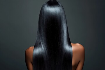Fototapeta premium Black Woman Back Of Head. Beautiful Woman with Healthy Long Shiny Hair, Rear View