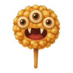 Watercolor Halloween monster candy pop with three big eyes and fangs. A fun and spooky treat perfect for party clipart, packaging, decorations, and seasonal designs.