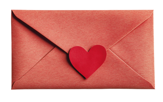 Red love letter envelope sealed with a heart symbol representing deep affection and romantic sentiment isolated on transparent background PNG