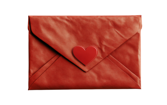 Romantic red envelope designed for a love letter closed with a heart seal to convey passion and care isolated on transparent background PNG