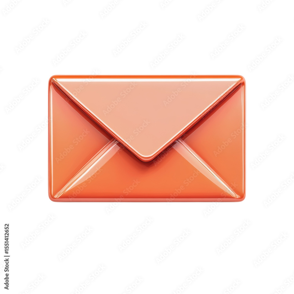 Poster glossy orange envelope invitation email communication message notification on transparent background