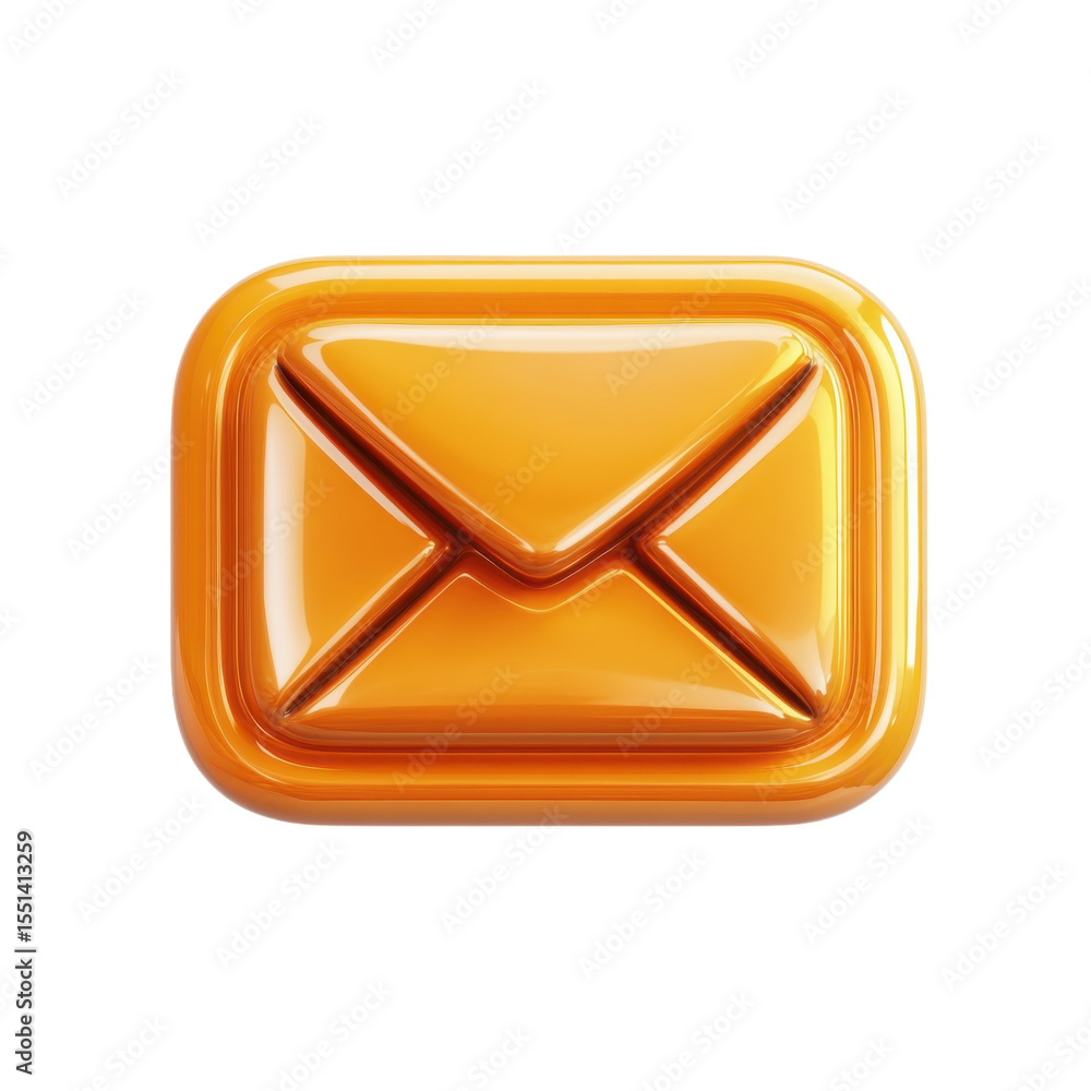 Poster shiny orange email envelope icon digital communication message mailbox on transparent background