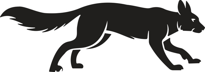 A sleek silhouette of a fox in a walking pose, showcasing its agile form and characteristic features. This design is perfect for wildlife-themed projects, logos.