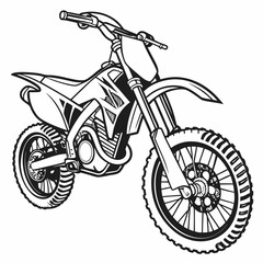 Detailed Line Art Illustration of a Dirt Bike on a White Background