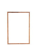 Old brown wooden rectangular frame is isolated.