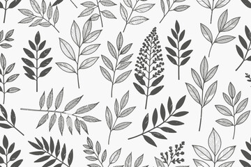 Black and White Leaf Pattern- Botanical Illustration- Elegant Floral Design- Nature Inspired Art- Seamless Leaf Texture- Minimalist Plant Decor- Line Art Leaves- Monochrome Foliage Background