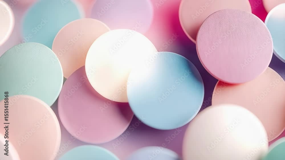 Poster pastel colored discs with delicate surface textures arranged in an aesthetic overlapping composition