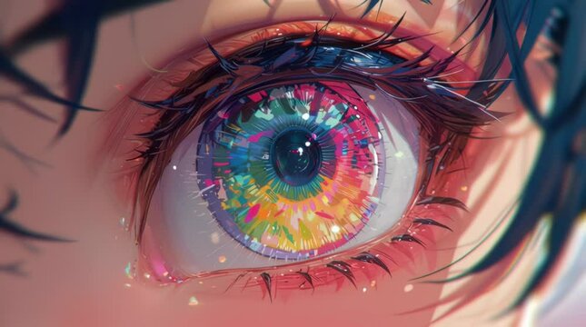 Vibrant anime eye close-up, colorful, perfect for art and design inspiration