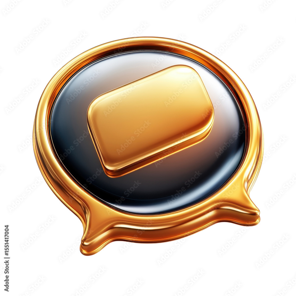 Poster glossy golden message icon 3d render shiny illustration communication on transparent background