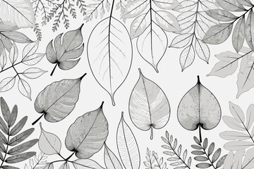 Elegant Leaf Line Art-Botanical Illustration in Gray-Scale-Detailed Nature Drawing-Minimalist Leaf Pattern-Sophisticated Leaf Design-Nature Inspired Art Print