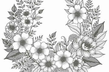 Floral Illustration-Botanical Sketch-Detailed Flower Drawing-Monochrome Floral Design-Black and White Flower Art-Elegant Floral Frame-Nature Inspired Artwork_