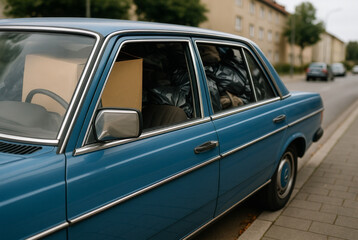 Everyday Sedan Packed with Household Items on City Street