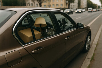 Everyday Sedan Packed with Household Items on City Street